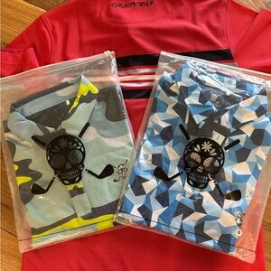 Chuco Golf Polo Shirts - Red, Blue, and Gray